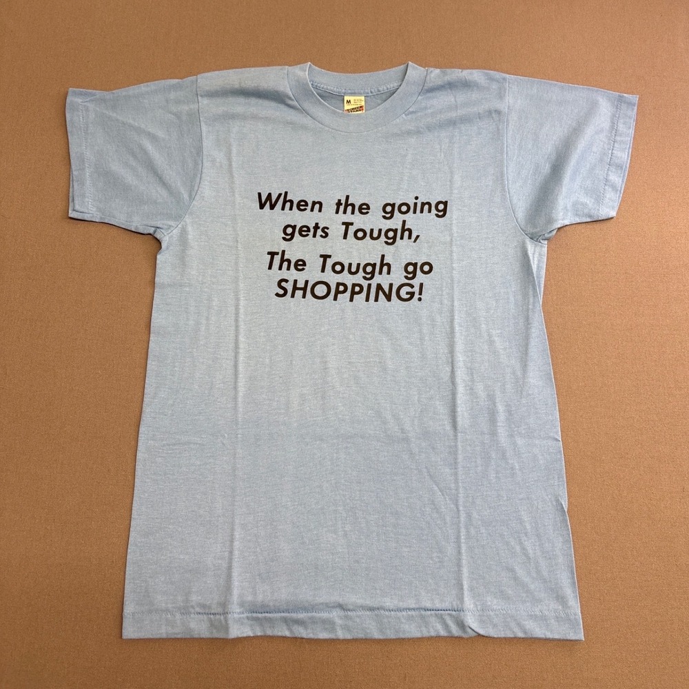 Vintage Screen Stars Mens Medium Blue Funny Shopping Graphic T-Shirt USA Made